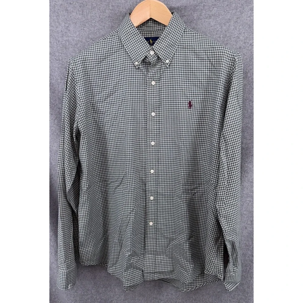 Polo Ralph Lauren Green Brown Plaid Check Button Down Mens Large Custom Fit